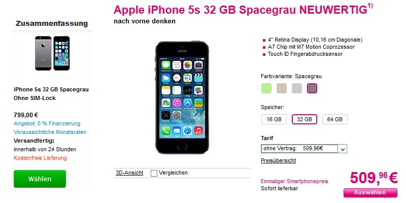 iPhone 5 s 32GB-Vergleich Apple T-Mobile