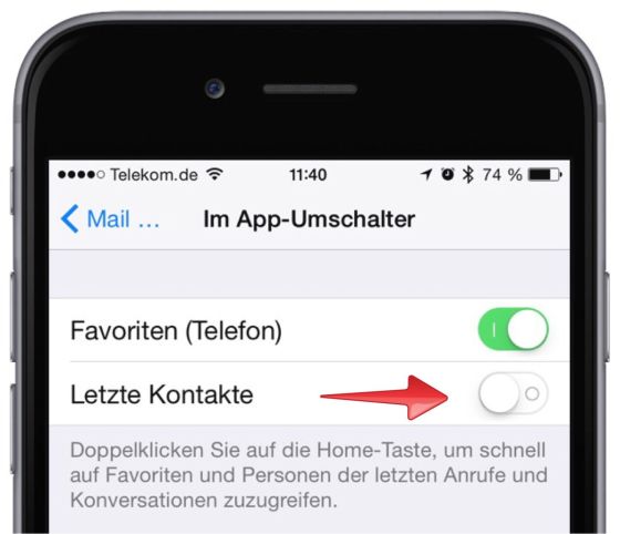 Apple ausschalten Datenschutz Favoriten Im App-Umschalter iMessages iPhone Letzte Anrufe Letzte Kontakte Letzte SMS 4