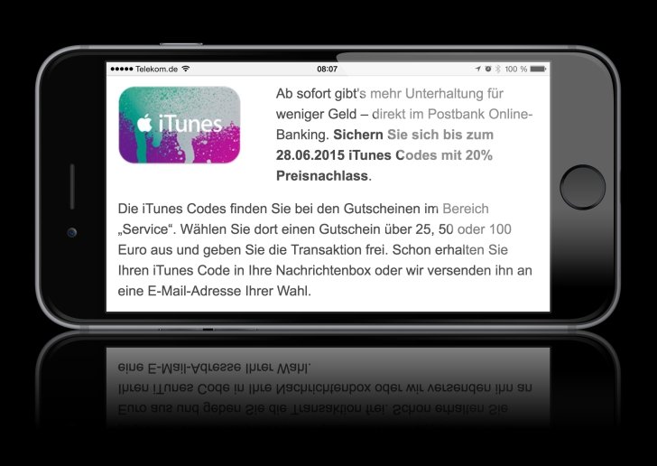iTunes-Guthaben-Rabatt-Geschenk-Postbank-online-App-Store-günstiger-Rabatt