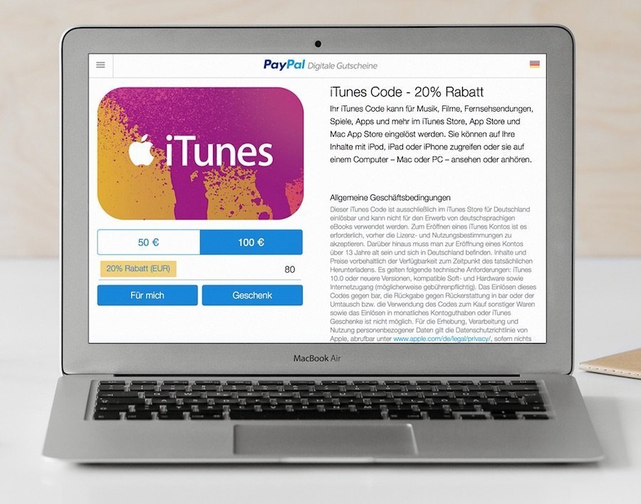 PayPal iTunes Gifts Rabatt