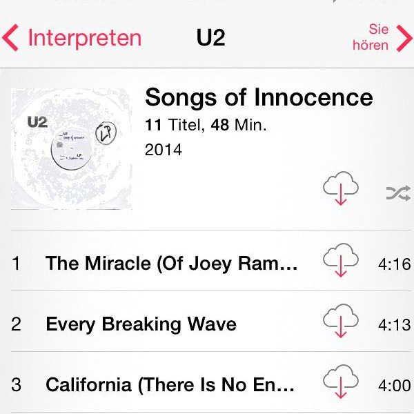 Apple iPhone 6 plus U2 Innocence Album iTunes löschen Speicher freimachen 1