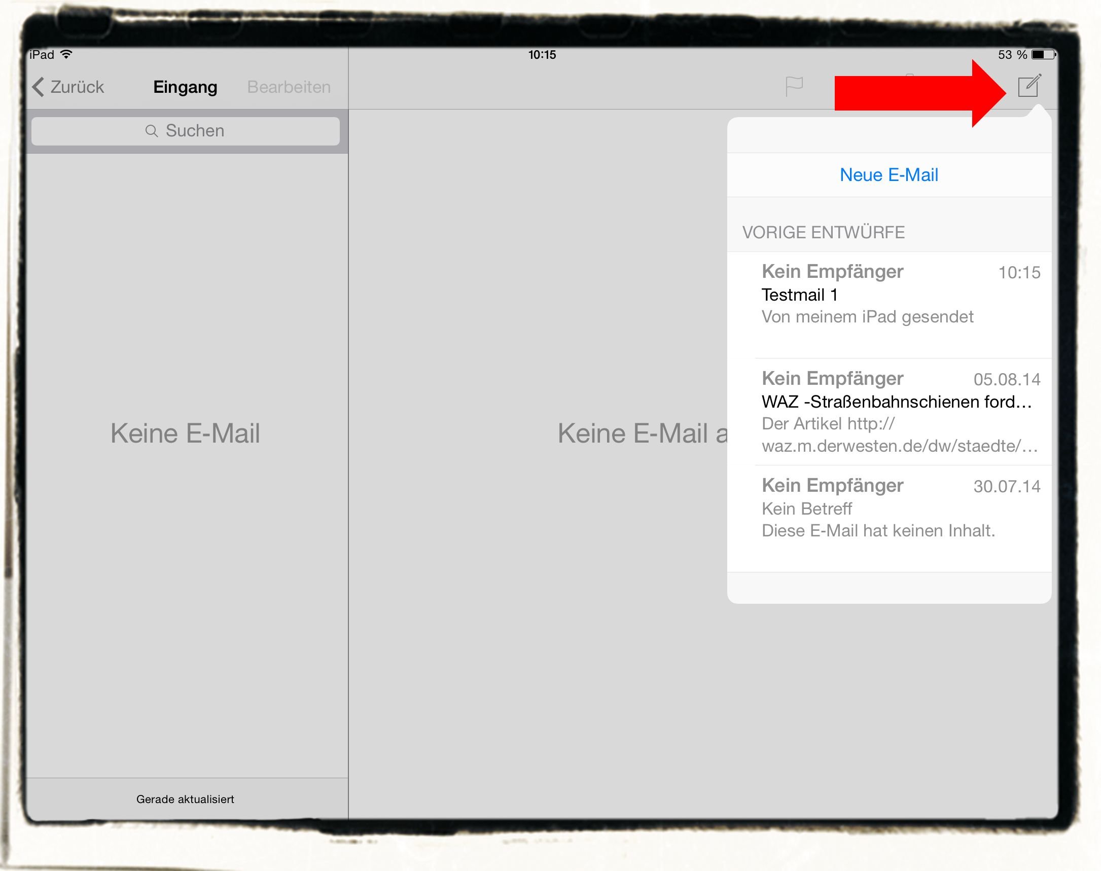 iPad E-Mail Entwurf Ordner verloren verschwunden 1