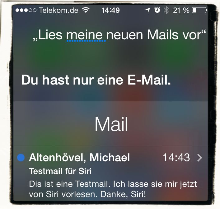 iPhone E-Mail vorlesen lassen Siri BB