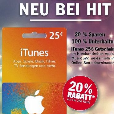 HIT iTunes Karte 25 EUR Rabatt 20 Prozent BB