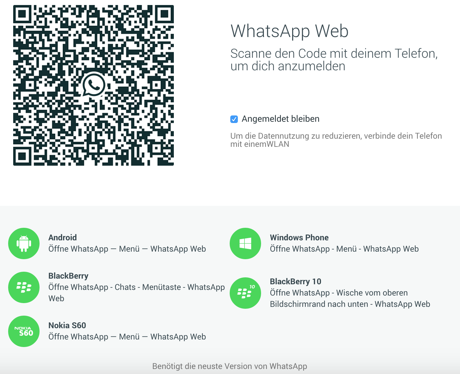 WhatsApp Web Android Windows Phone iOS Barcode QR Code synchronisieren spiegeln
