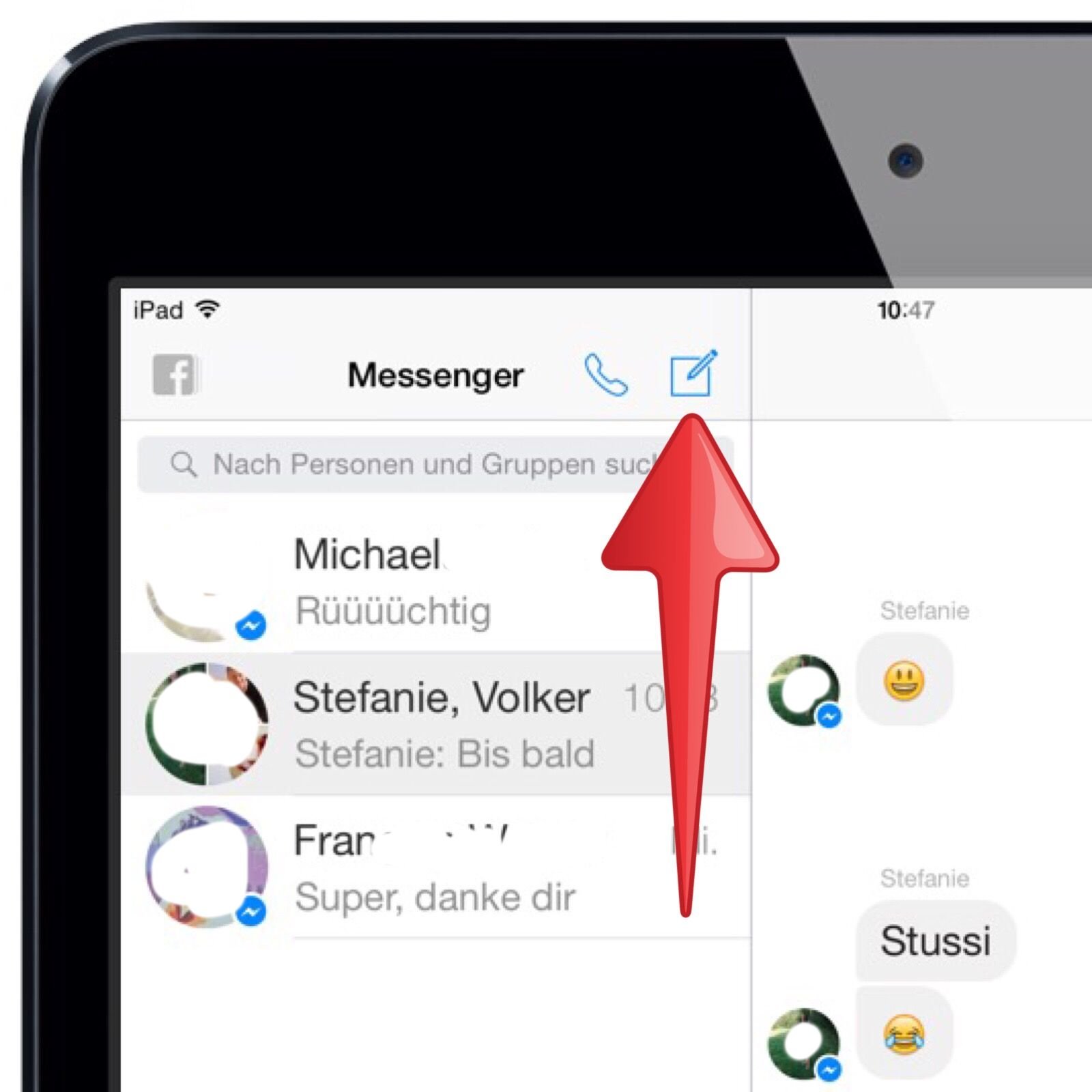 Facebook Messenger iPad Freund nicht befreundet trotzdem Nachricht senden Mobilfunknummer Mobilnummer 1