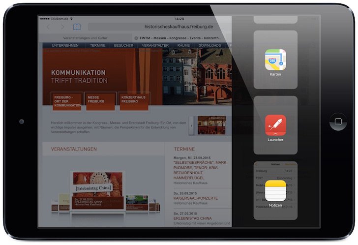 iPad,iOS9,iOS 9,Slide Over,nutzen,Bildschirm teilen,Split View,Multitasking,gleichzeitig 2