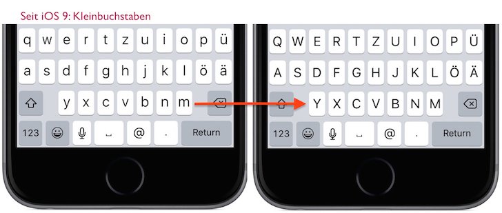 iPhone iOS 9 Apple Tastatur Kleinbuchstaben Grossbuchstaben umstellen Update Tastaturlayout BB2