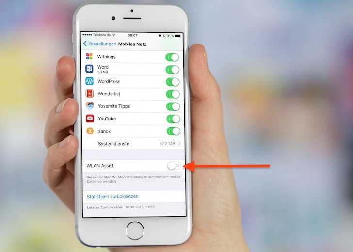 iPhone iOS9  WLAN Assist Funktion erhöht mobilen Datenverbrauch 2