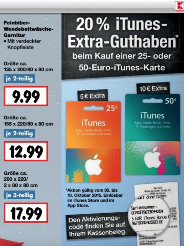 iTunes Guthaben Rabatt Extra Kaufland Geschenkkarte Aktion