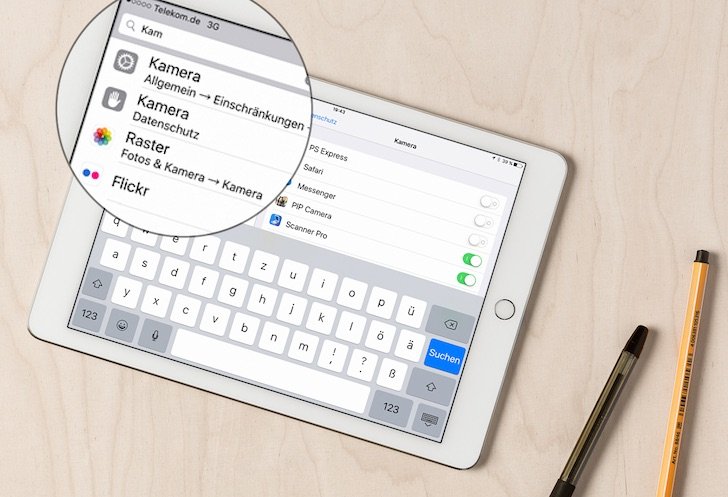 iPad iOS 9 Einstellungen durchsuchen Bluetooth Kamera suchen 1