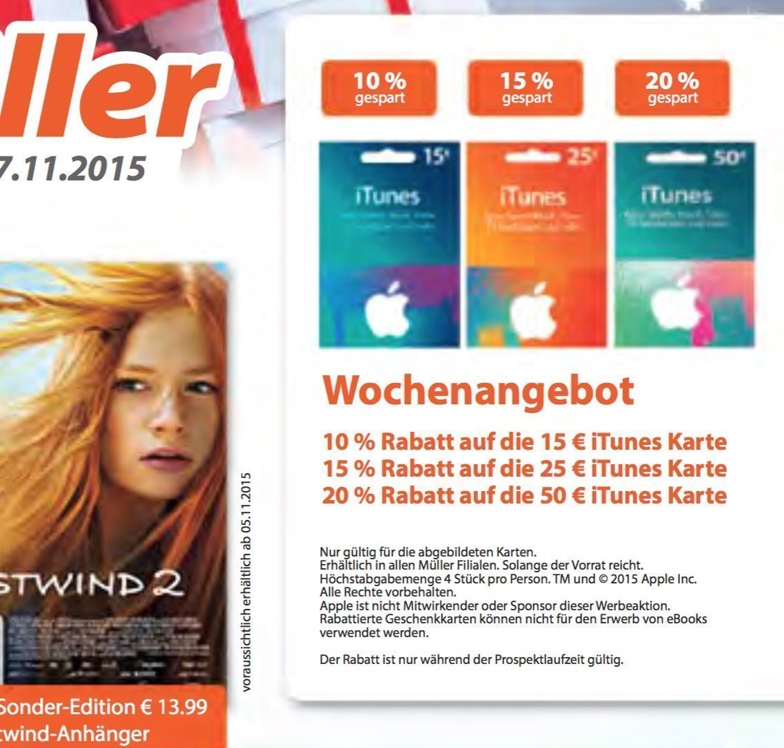 Müller Drogerie iTunes Karte Rabatt geschenk günstiger Rabatt