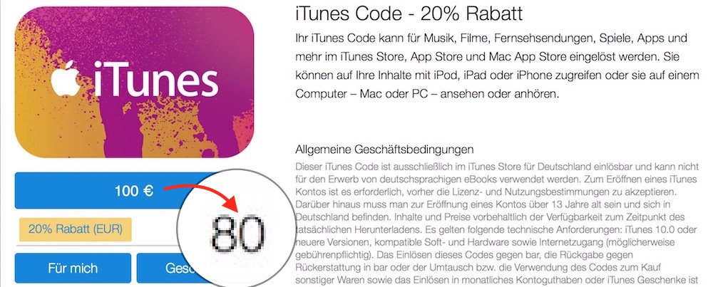 100 EUR-iTunes-Karte mit 20 Prozent Rabatt