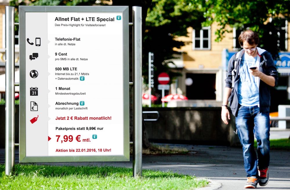 Allnet-Flat und LTE-Daten für nur 7,99 EUR Monat